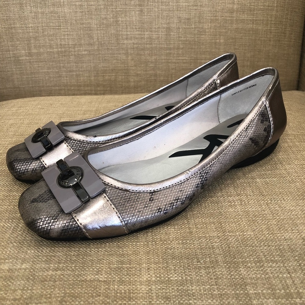 New AK squared toe flats with logo plate